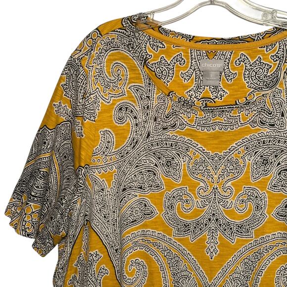 Chico's Paisley Side Vent Slub Tee Size 3 (Womens XL) Bright Ochre Casual Top - Picture 3 of 7